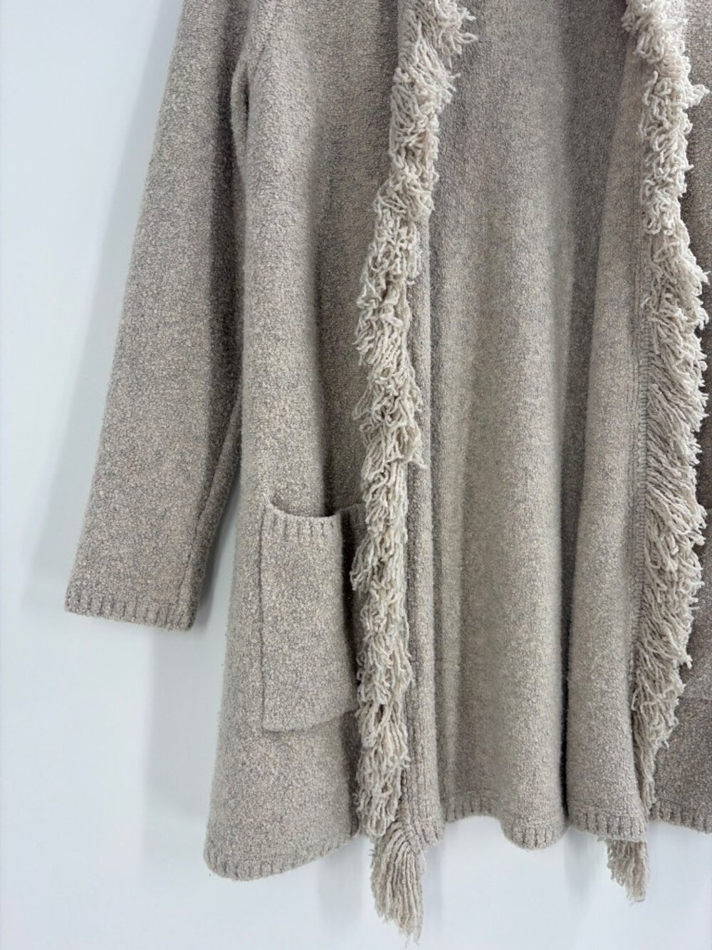 J. Jill Fringe Open Cardigan Sweater Pockets Beige Casual Cozy Womens Small - Picture 3 of 8